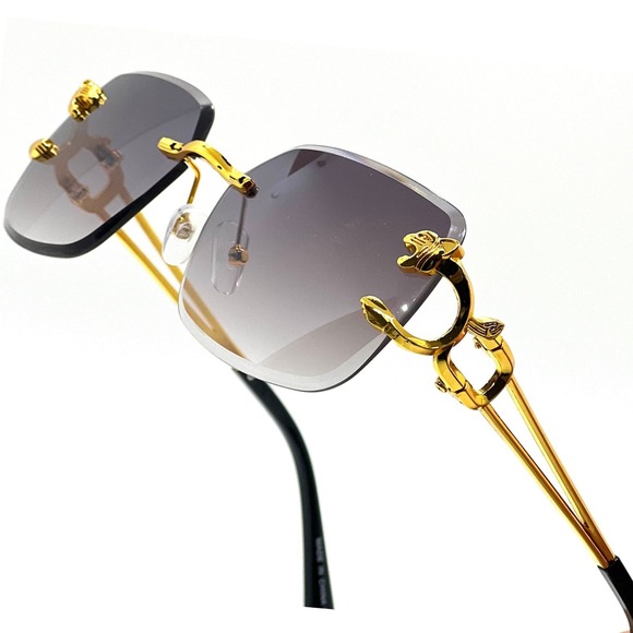 Fashion Mens Women Hip Hop Sunglasses Retro Luxury Gold Rimless Shades Glasses‎ - Picture 1 of 7